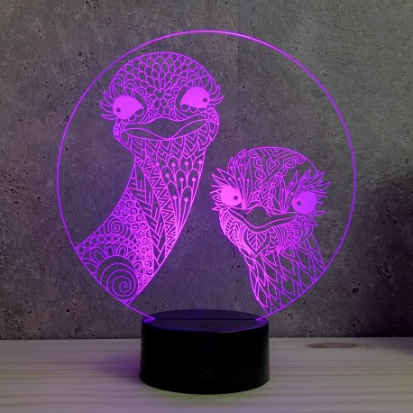 Lampe illusion 3D Autruches