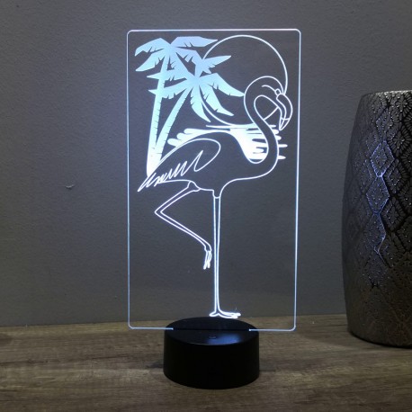 Lampe illusion 3D Flamant Rose