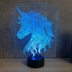 Lampe illusion 3D Licorne de profil