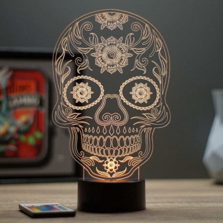 Lampe illusion 3D TÃªte de mort mexicaine Calavera